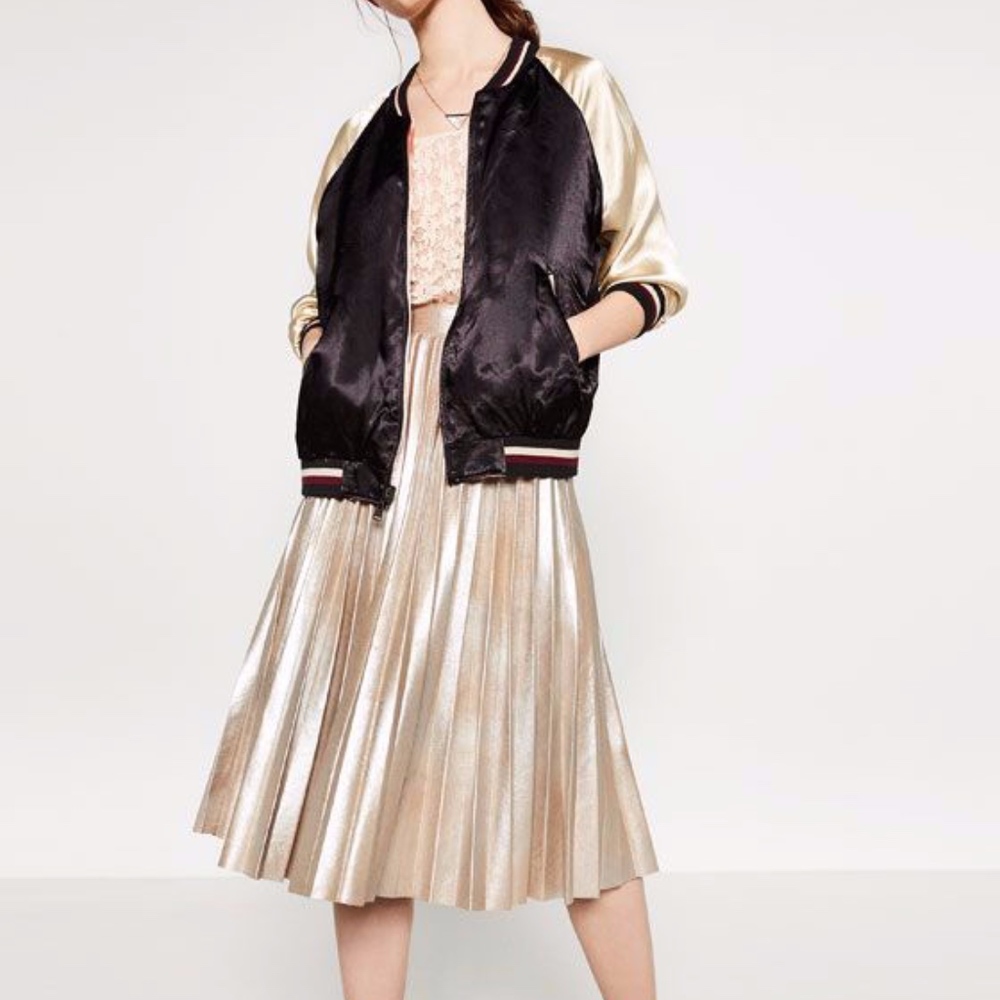 Pleated Gold Zara Midi Skirt